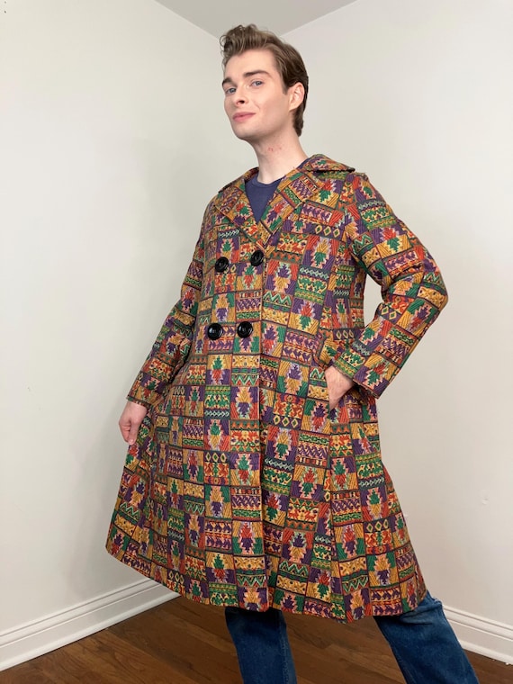 60s Tapestry Print Double Breasted Swing Coat - Etsy