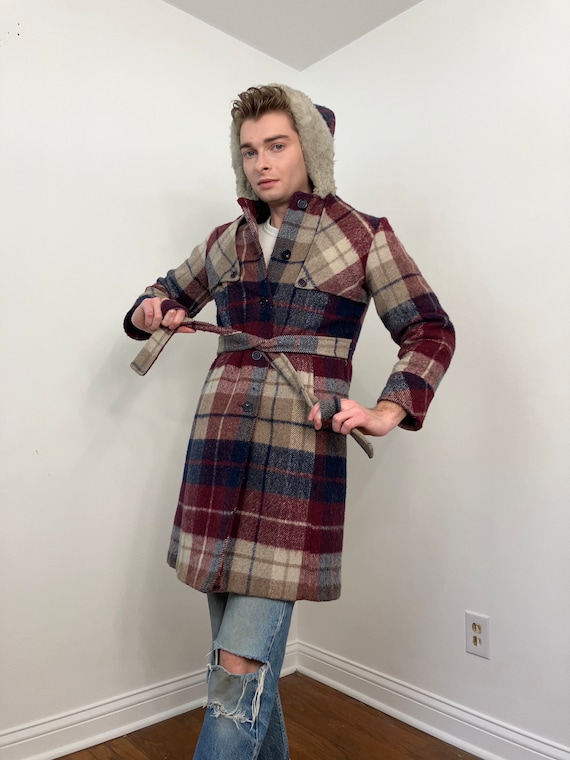 70s Hooded plaid coat - image 1