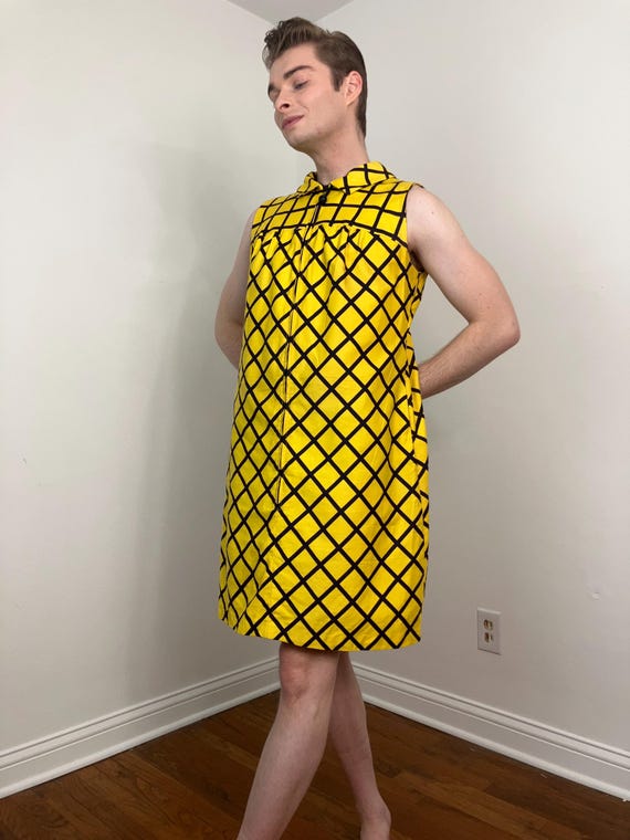 60s Evelyn Pearson lattice grid print shift dress - image 5