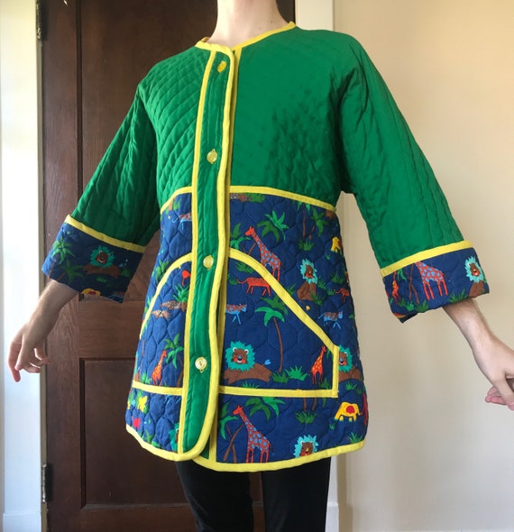 70s Animal print quilted housecoat