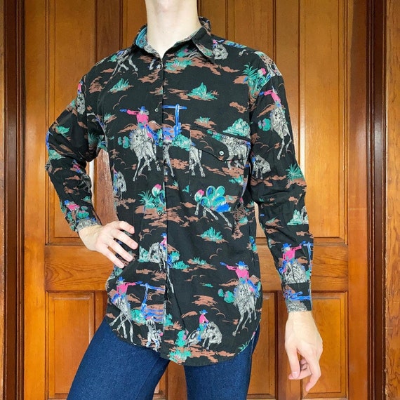 80s Western novelty print shirt