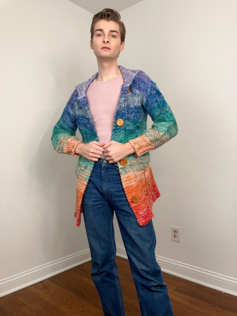 70s Faded Glory Ombre Rainbow Knit Cardigan - Etsy