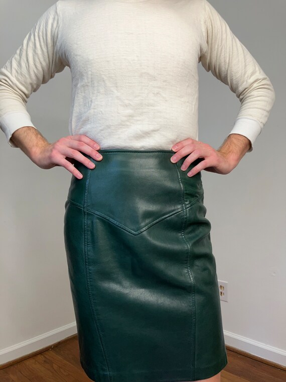 Forest green top leather skirt
