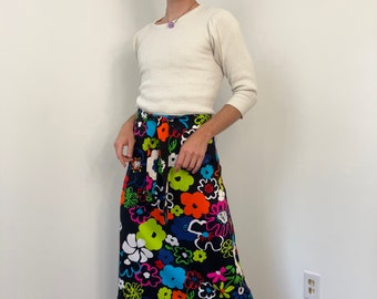 60s/70s Dark floral print skirt