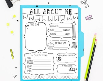 All About Me, Back to School Questions | All About Me Printable Questionnaire for Kids | First Day of School Questions