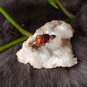 Natural Carnelian Ring - Size 12 - Natural Stone Ring - Statement Ring - Electroformed Crystal Ring - Copper Ring
