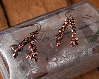 Diamond Quartz Twig Earrings - Nature Inspired Jewelry - Raw Crystal - Twig Dangle Earrings - Electroformed - Copper Jewelry