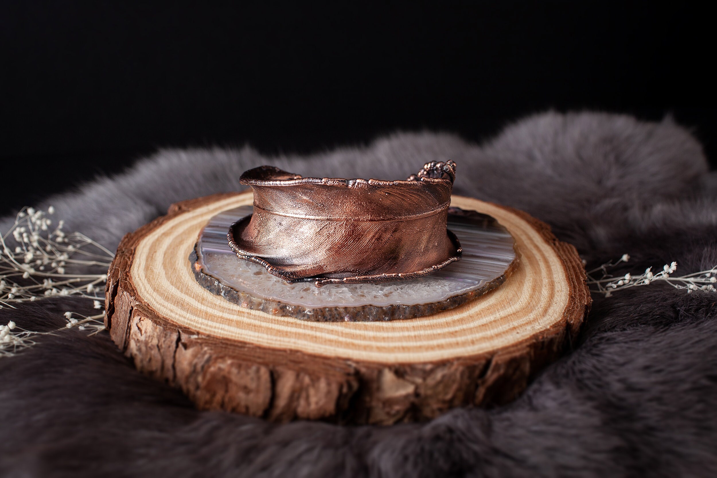 Feather Cuff Bracelet / Copper Bracelet / 6 1/2 Inches