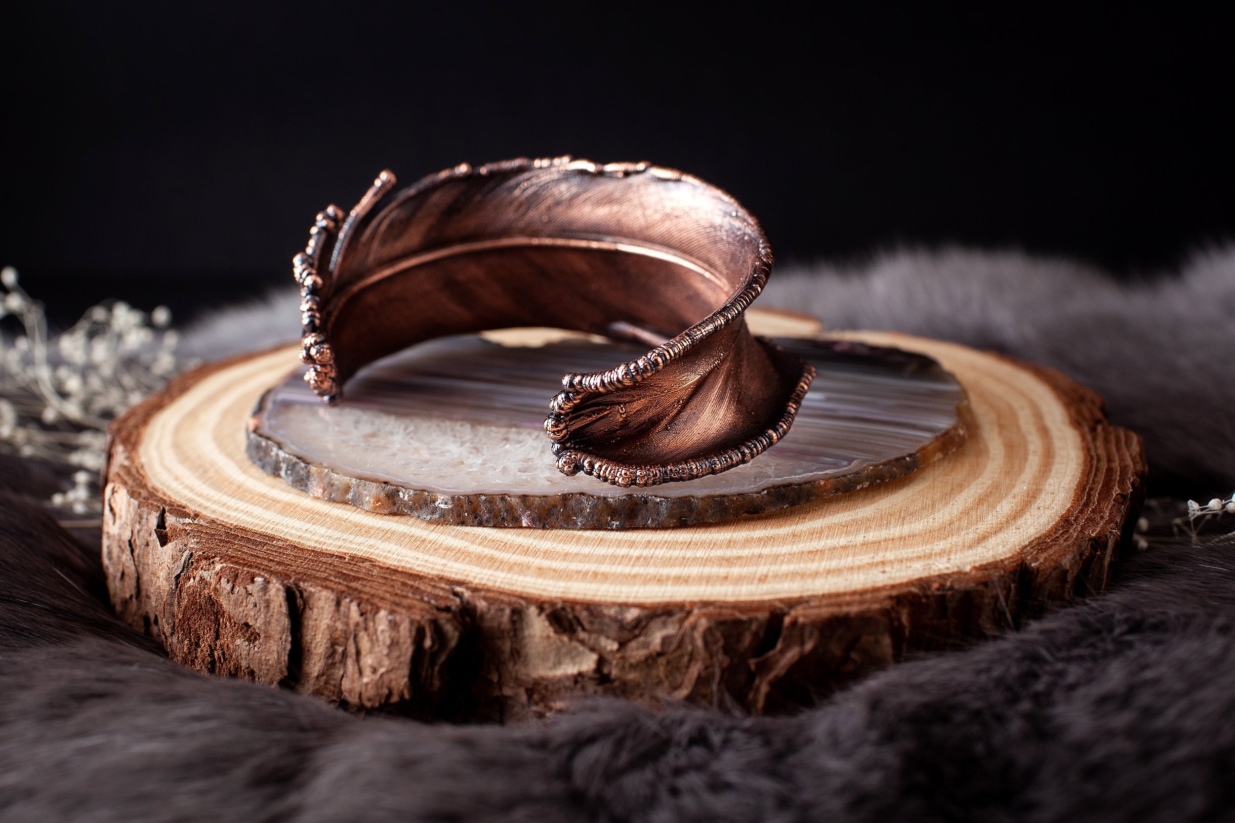 Feather Cuff Bracelet / Copper Bracelet / 6 1/2 Inches