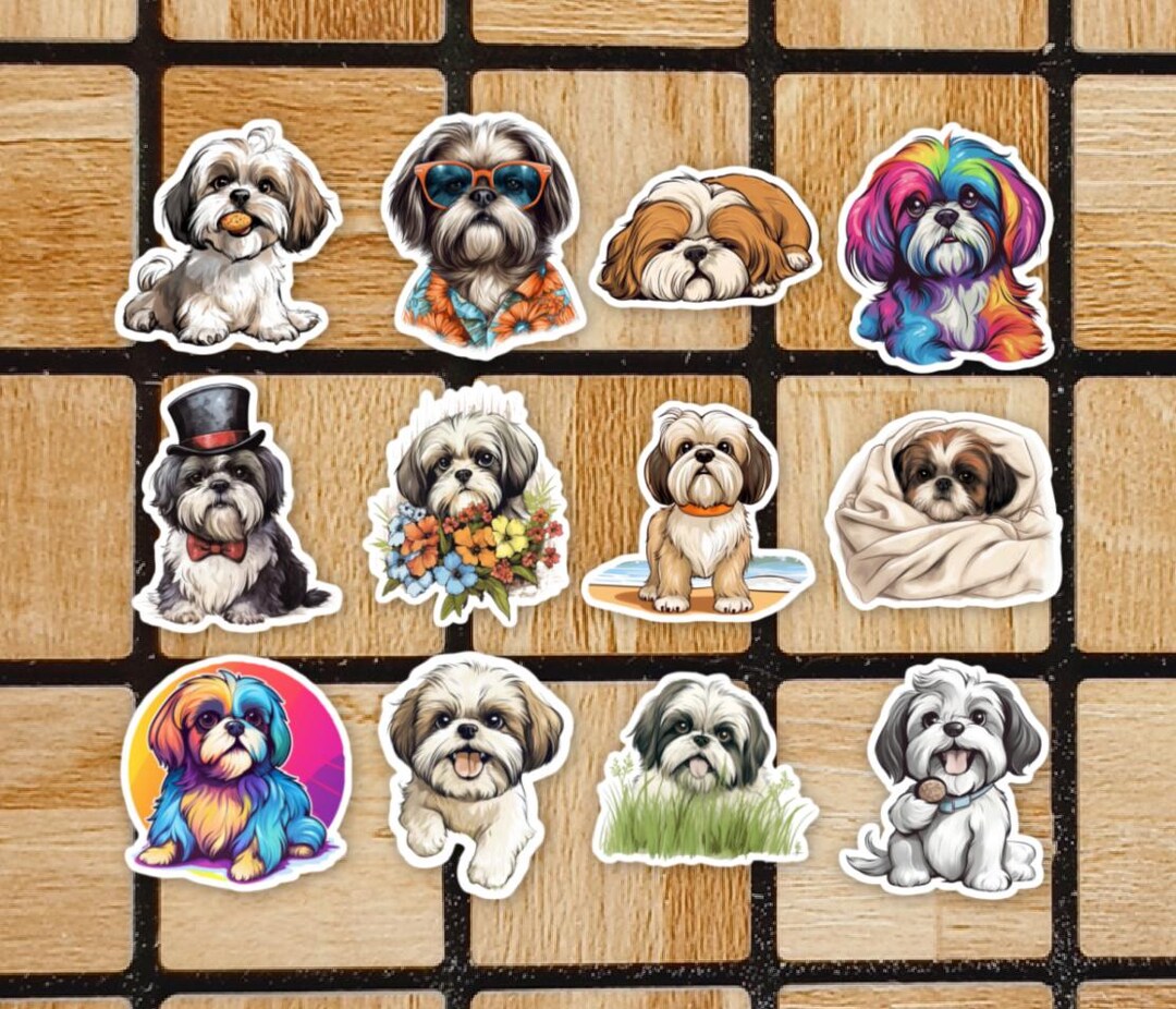 Set of 12 Shih Tzu Stickers - 2" Die Cut Sticker Pack - Cute Animal ...