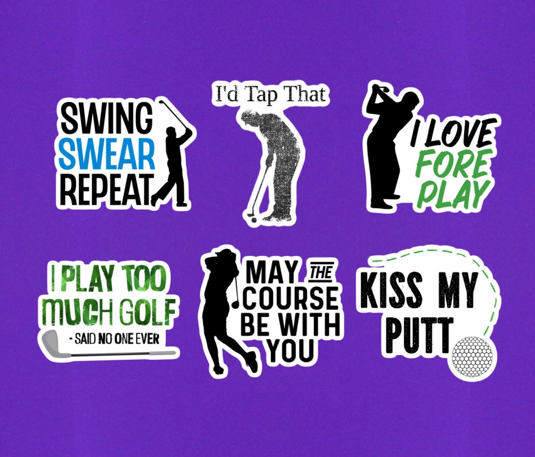 Set of Funny Golf Stickers Golfer Sticker Pack 2 or 3 Die Cut Stickers