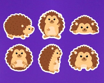 Set Of 6 Cute Hedgehog Stickers 2" On Their Longest Side Die Cut Stickers Hedgehog Gifts For Hedgehog Pet Owners