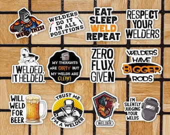 Set Of 12 Funny Welder Stickers - Assorted 2" Die Cut Welding Sticker Pack - Welding Gifts For Welder - Work Job Laptop Stickers Vinyl