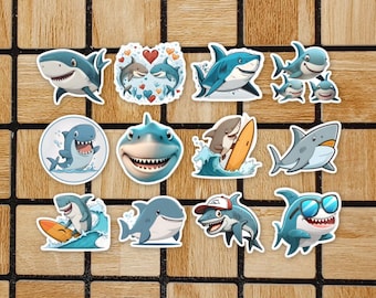 Set Of 12 Shark Stickers - 2" Die Cut Sticker Pack For Shark Lovers - Shark Decor - Shark Gifts For Kids - Vinyl Laptop Stickers Computer