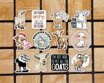 Set Of 12 Goat Stickers - Assorted 2" Die Cut Stickers Pack - Funny Goat Sticker - Cute Animal Laptop Stickers - Goat Gifts For Goat Mom