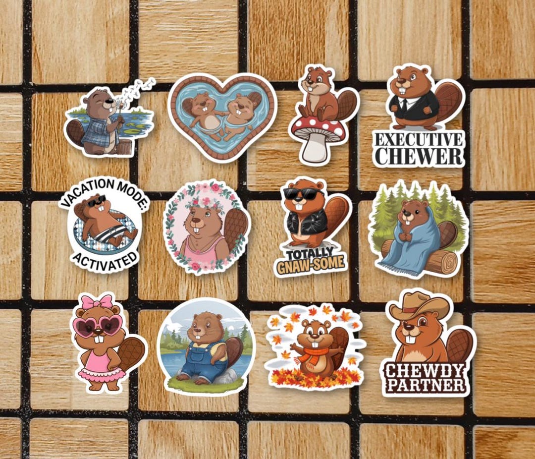 Set Of 12 Beaver Vinyl Stickers - 2