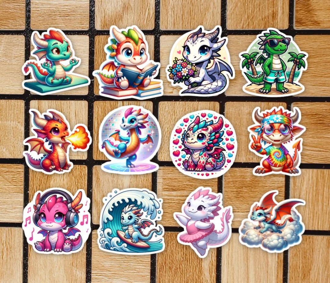 Set of 12 Dragon Stickers - 2