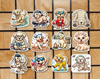 Set Of 12 Labrador Retriever Stickers - 2" Die Cut Sticker Pack - Cute Animal Laptop Stickers - Dog Art - Vinyl Computer Decals