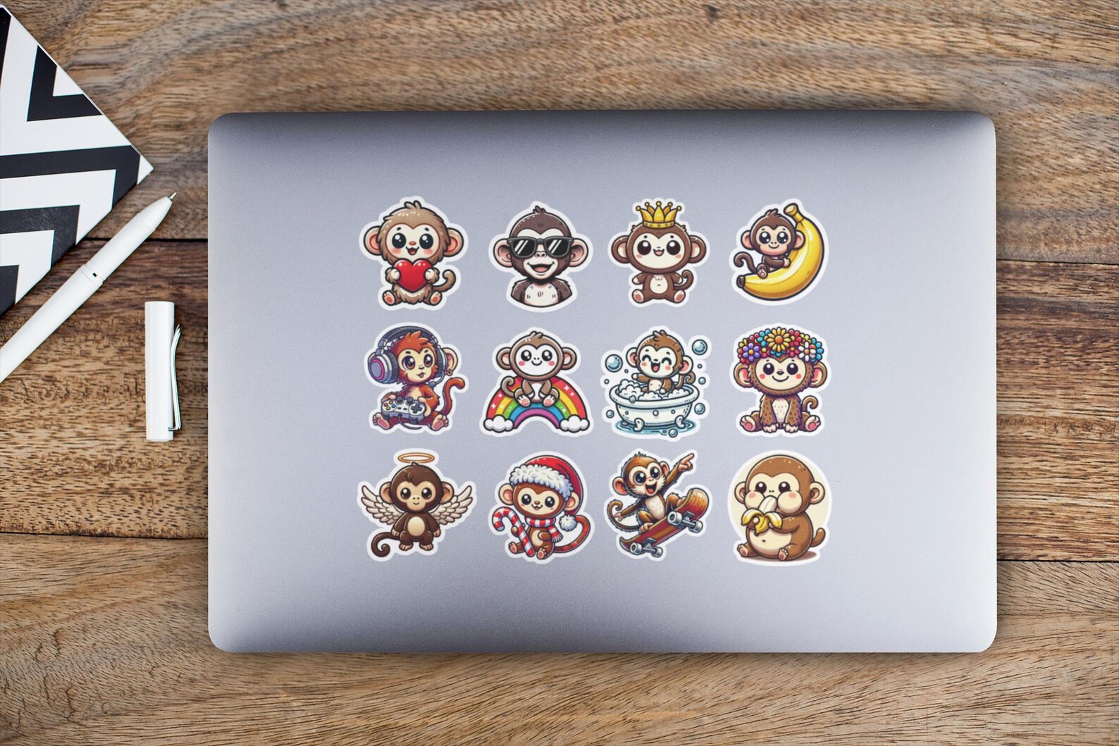 Set of 12 Cute Monkey Stickers - Monkey Sticker Pack - 2" Size - Animal ...