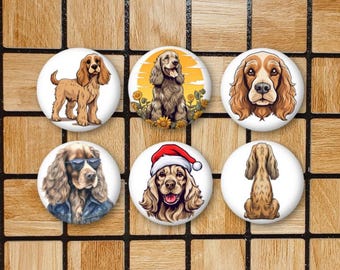 Set Of 6 Cocker Spaniel Magnets Or Pinback Button Pins - 1.25" Size - Cocker Spaniel Gifts For A Dog Mom Or Dog Dad - Cocker Spaniel Decor
