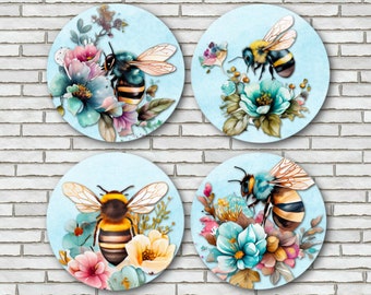 Bee Magnets Set Of 4 Fridge Magnets - Large 2.25" Size - Cute Bumble Bees Refrigerator Magnets - Bee Kitchen Decor - Bee Lover Gifts