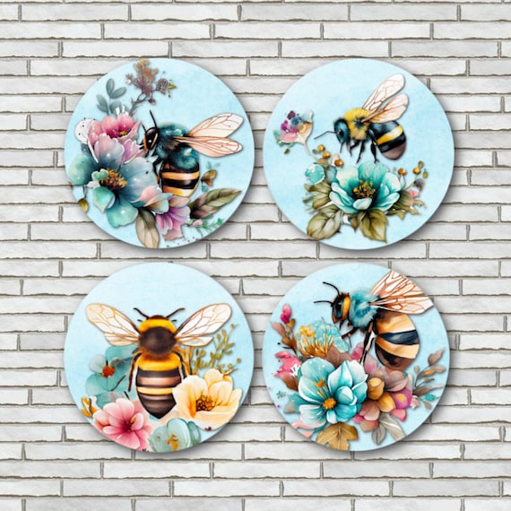 Bee Magnets Set of 4 Fridge Magnets Large 2.25 Size Cute Bumble