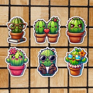 Set Of 6 Cactus Stickers - Succulent Sticker Pack - Kawaii Laptop Sticker Vinyl - 2" or 3" Die Cut Stickers Computer Decals - Plant Mom Gift