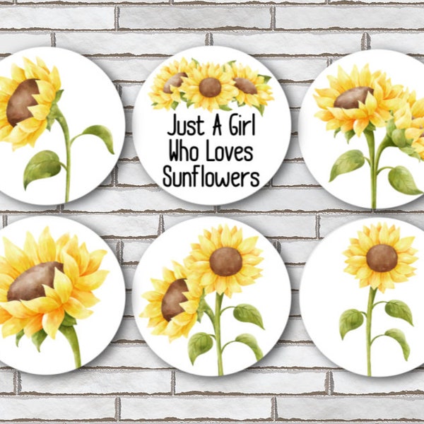 Watercolor Sunflower Magnets Or Pinback Button Pin - Set Of 6 - 1.25" Size - Sunflower Decor Decorations For Kitchen - Sunflower Gifts