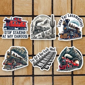 Lot de 6 autocollants de train - Pack d'autocollants de trains découpés avec des matrices de 3 pouces - Stickers pour ordinateur portable en vinyle pour les amateurs de train - Stickers pour ordinateur - Cadeaux déco train