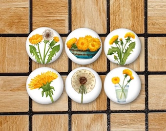 Watercolor Dandelion Magnets Or Pinback Button Pin - Set Of 6 - 1.25" Size - Dandelion Decor Decorations For Kitchen - Dandelion Gifts