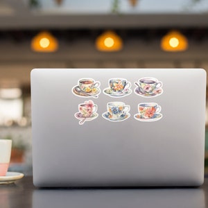 Set Of 6 Tea Cup Stickers - Watercolor Sticker Pack - 2" or 3" Die Cut Stickers - Tea Related Gifts - Tea Laptop Stickers - Computer Decals bild 3