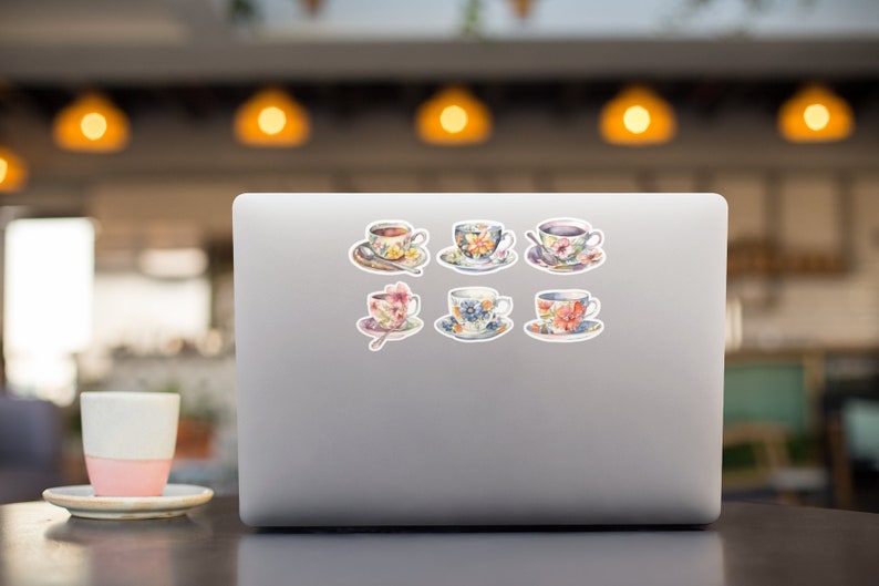 Set Of 6 Tea Cup Stickers - Watercolor Sticker Pack - 2" or 3" Die Cut Stickers - Tea Related Gifts - Tea Laptop Stickers - Computer Decals bild 3