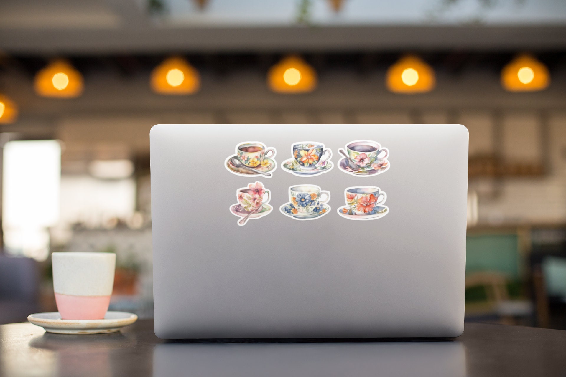 Rich Tea Computer Sticker Set of 6 Tea Cup Stickers - Watercolor Sticker Pack - 2