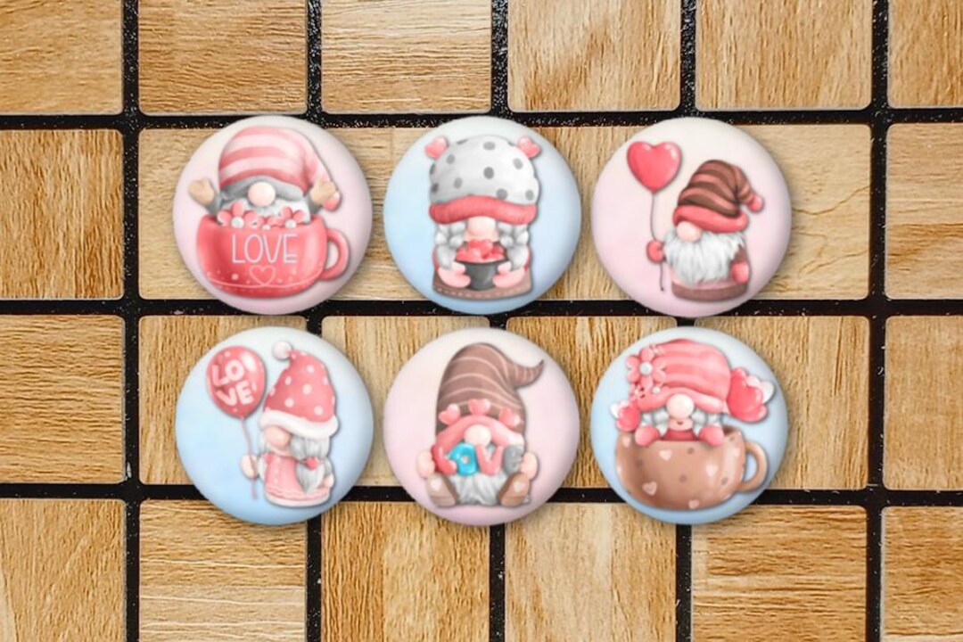 Set of 6 Love Gnome Fridge Magnets or Pinback Button Pins - 1.25" Size ...