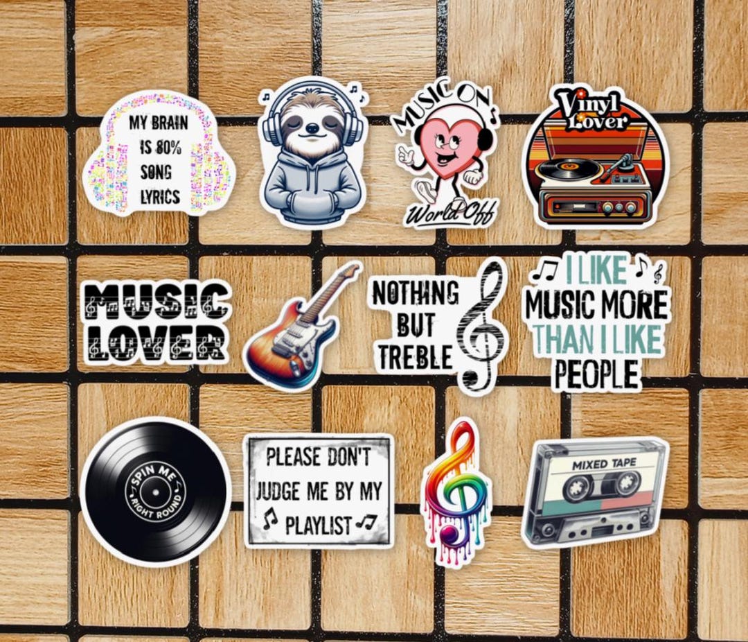 Music Sticker Set Set of 12 Music Stickers - Funny Vinyl Sticker Pack - 2
