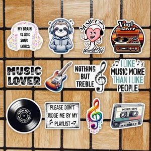 Set Of 12 Music Stickers - Funny Vinyl Sticker Pack - 2" - Music Lover Gift - Cute Laptop Stickers - Computer Decals - Band Musical Decor