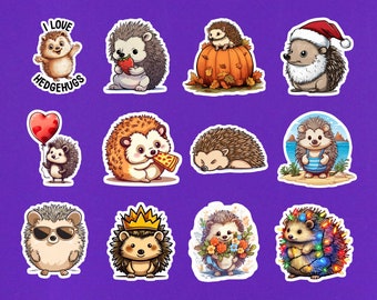 Set Of 12 Hedgehog Stickers - 2" Die Cut Sticker Pack - Cute Animal Laptop Stickers - Hedgehog Gifts For Mom - Cottagecore Computer Decals