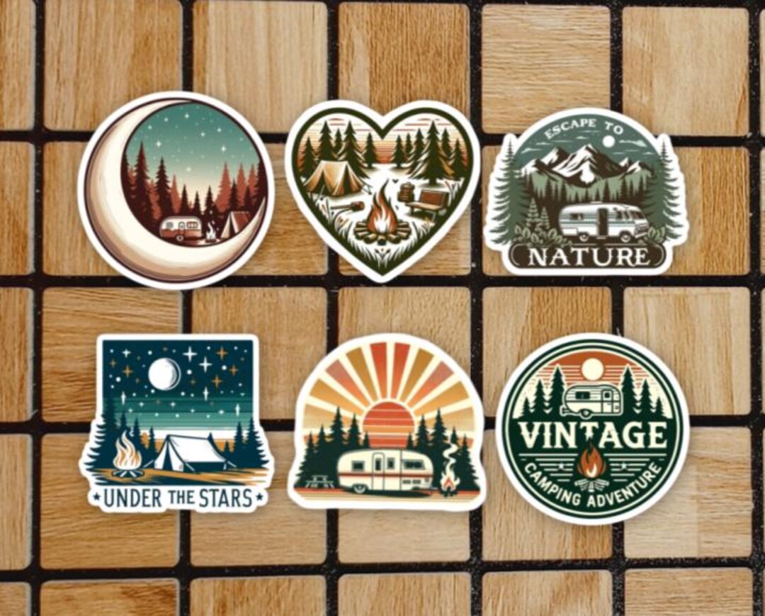 Sticker Over Computer Campera Set of 6 Retro Camping Stickers - Camper Vinyl Sticker Pack - 3