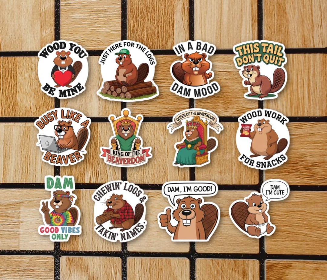 Set of 12 Cute Beaver Stickers - 2