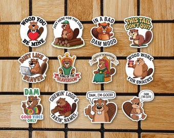 Set Of 12 Cute Beaver Stickers - 2" Die Cut Stickers - Beaver Gift For Beaver Lovers - Laptop Sticker - Animal Sticker Pack - Beaver Decor