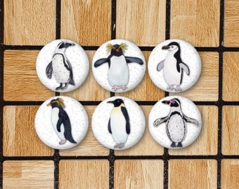 1.25" Set Of 6 Cute Watercolor Penguin Magnets or Pinback Buttons Pins Penguin Gifts For Penguin Lover Decor Animal Magnets Minimalist