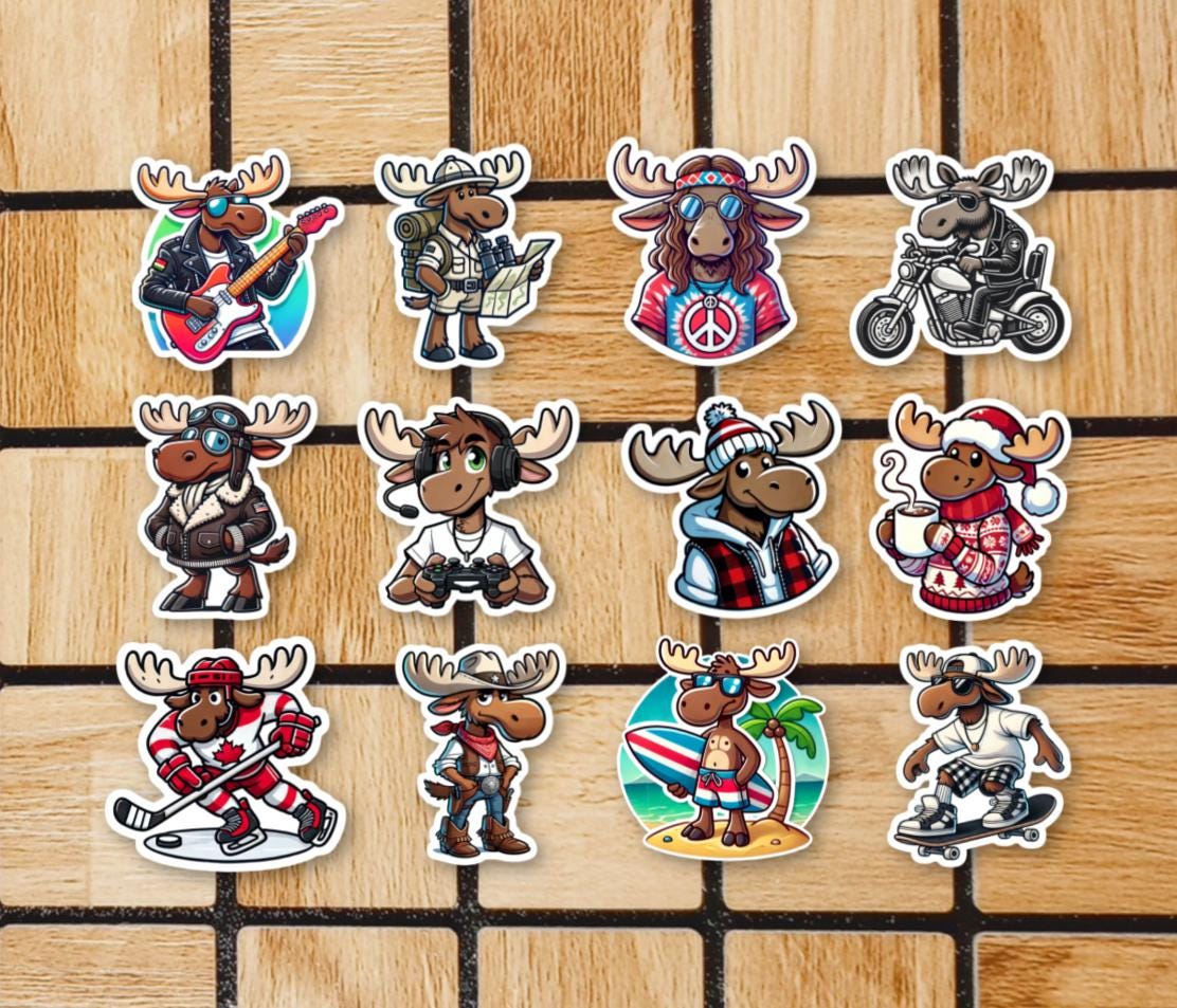 Set of 12 Moose Stickers - Cute Sticker Pack - Funny Moose Gifts ...