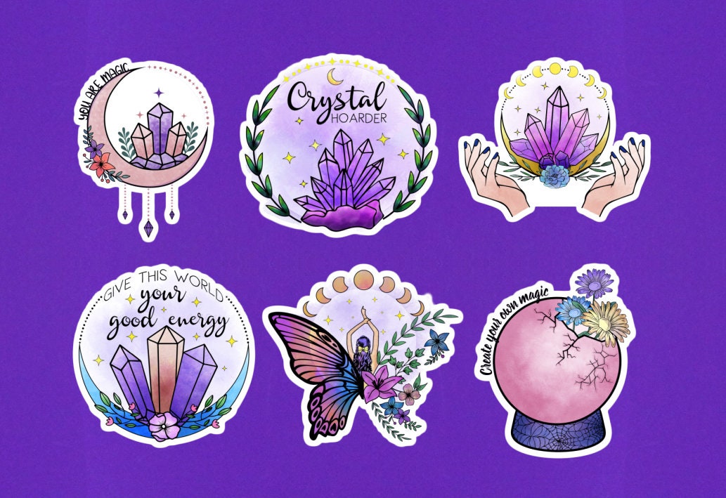 Rainbow Crystal Sticker Pack Crystal Stickers, Set of 6 Watercolor