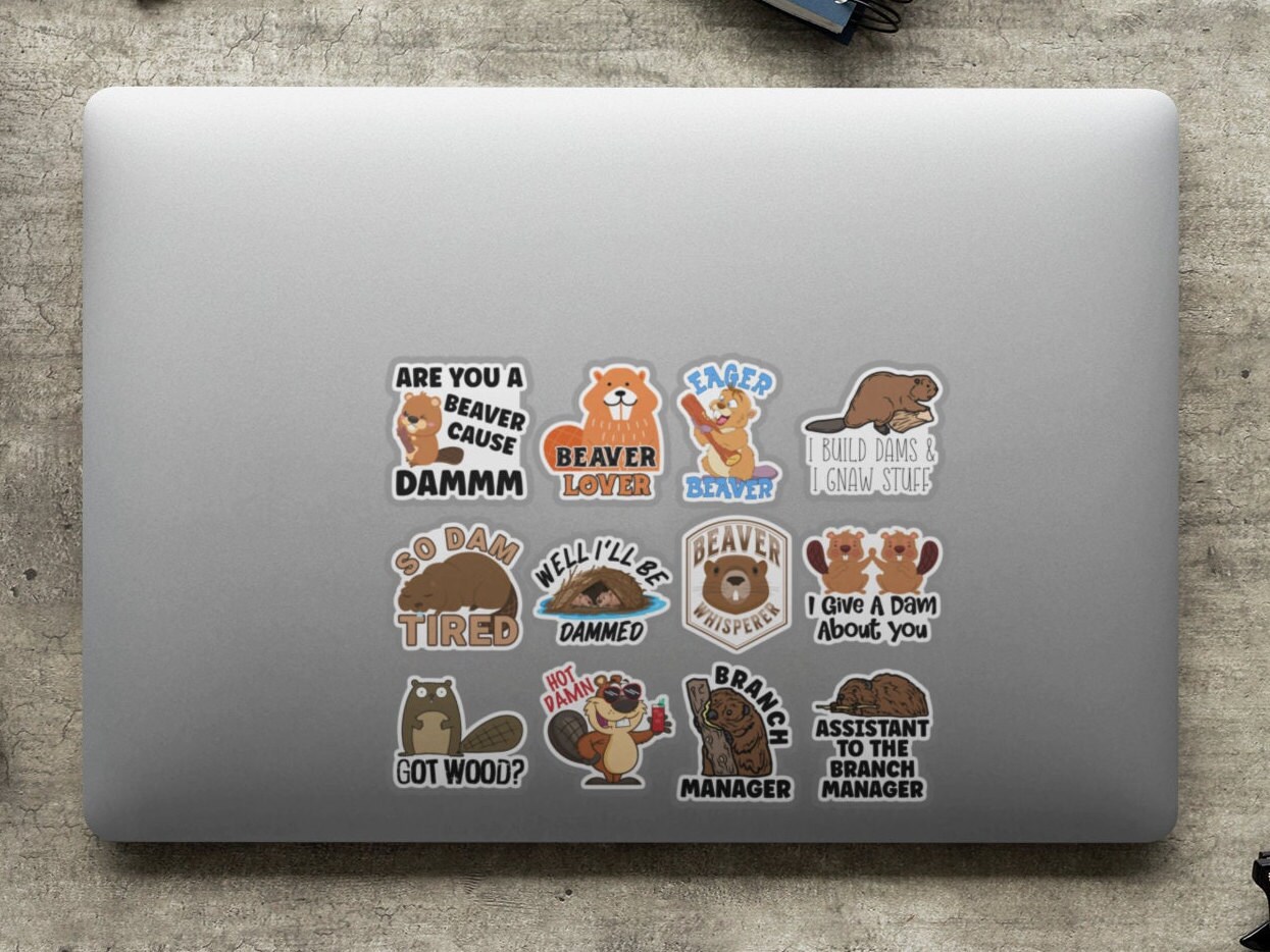Set of 12 Funny Beaver Stickers Pack - 2