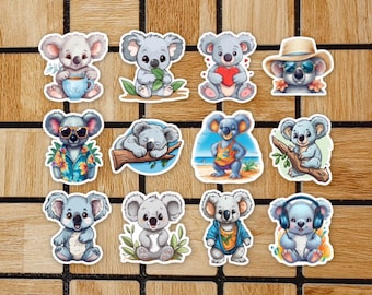Set Of 12 Koala Bear Stickers - Assorted 2" Die Cut Stickers Pack - Cute Koala Sticker Pack - Animal Laptop Stickers Vinyl - Koala Gifts