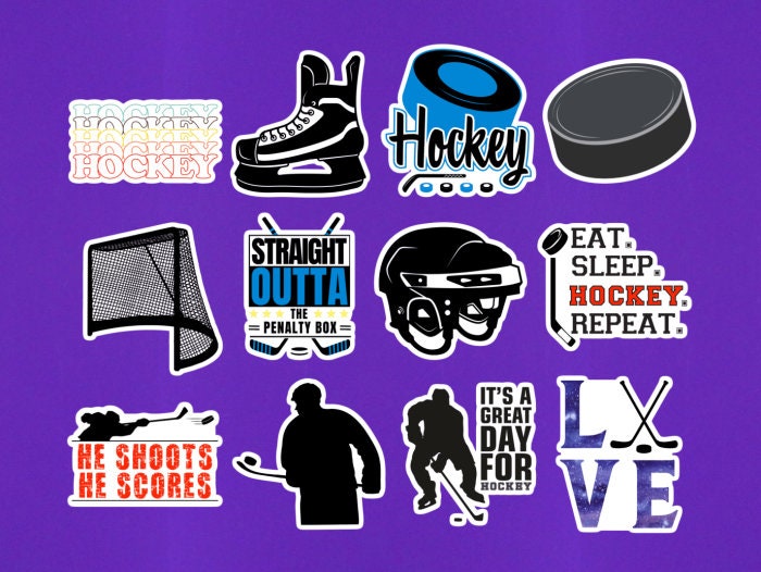 Set of 12 Mini Hockey Stickers 2 on Their Long Side Hockey Sticker