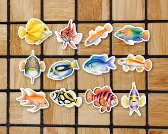 Set Of 12 Watercolor Tropical Fish Sticker Pack - 2" or 3" Die Cut Laptop Stickers Vinyl Waterproof - Aquarist Gift Aquarium Enthusiast