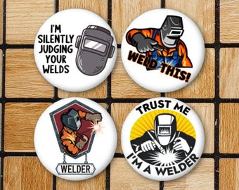 Set Of 4 Funny Welder Fridge Magnets - LARGE 2.25" Size - Welder Gifts - Welding Gifts - Welding Decor - Welding Pin
