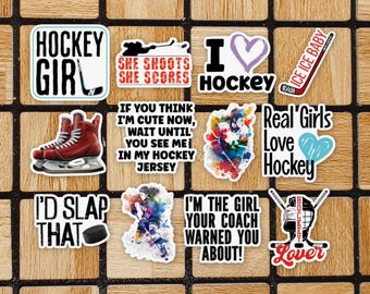 Set Of 12 Mini Women Girls Hockey Stickers Vinyl - 2" Stickers - Girls Hockey Sticker Pack -  Hockey Gifts For Girls - Laptop Stickers