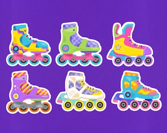 Set Of 6 Rollerblade Stickers / 80s  90s Themed Retro Stickers / 2" Mini Stickers / Rollerblading Gifts / Sport Laptop Stickers Rollerblades